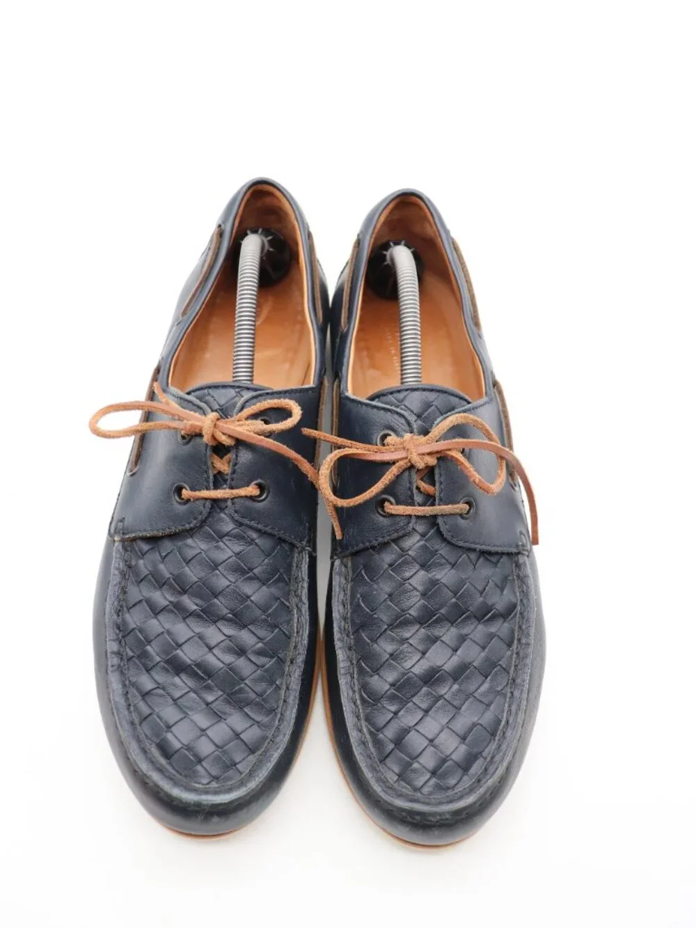 Bottega Veneta Boat Shoes Men's Size EU 44.5 Navy Leather Lace Up Loafers Italy